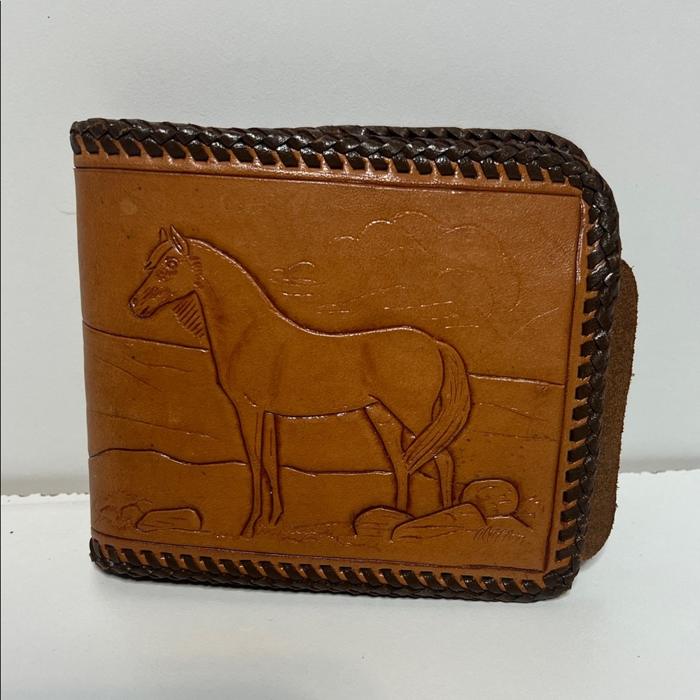 Vintage hand tooled leather bi-fold wallet